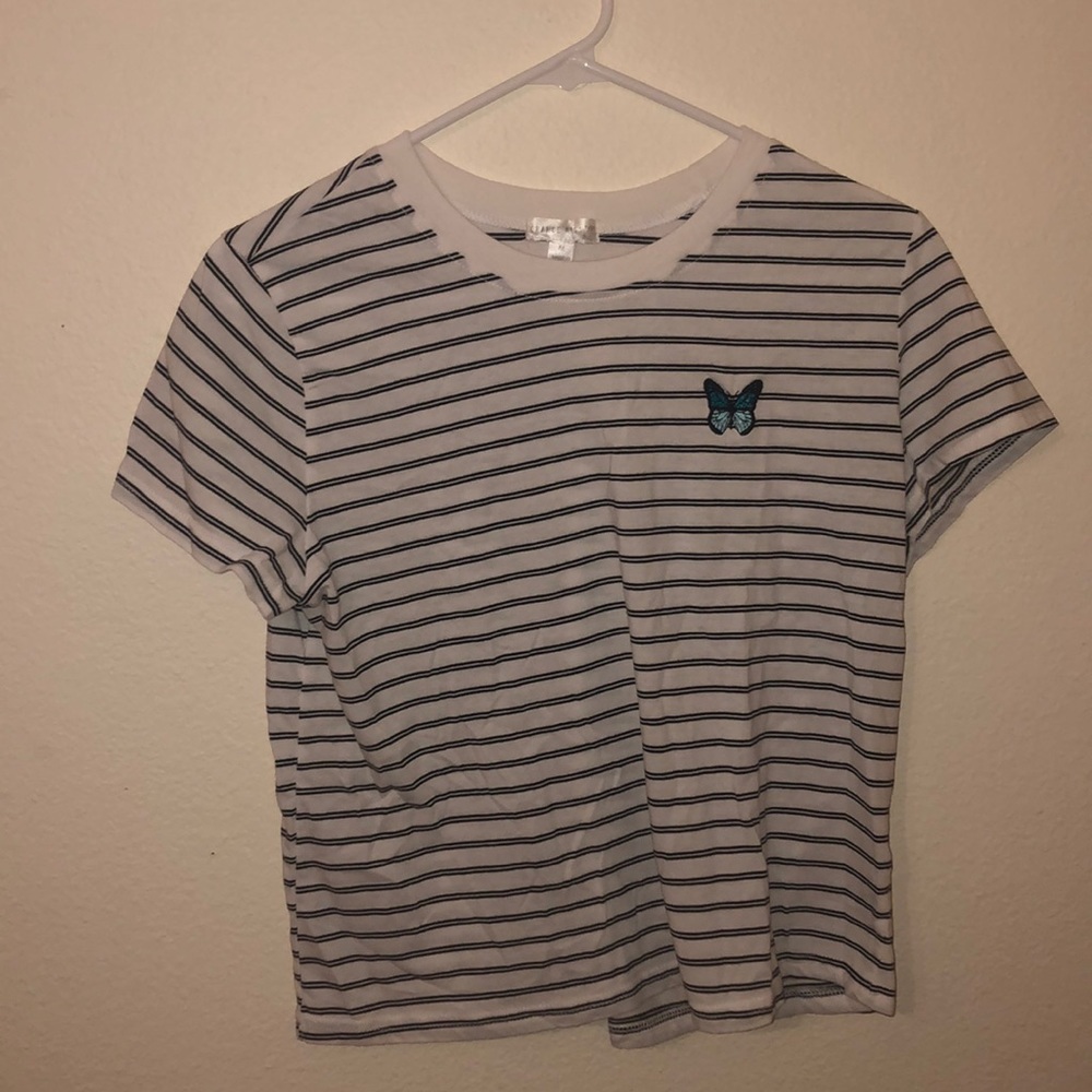 Orange Kiss tee with embroidered butterfly